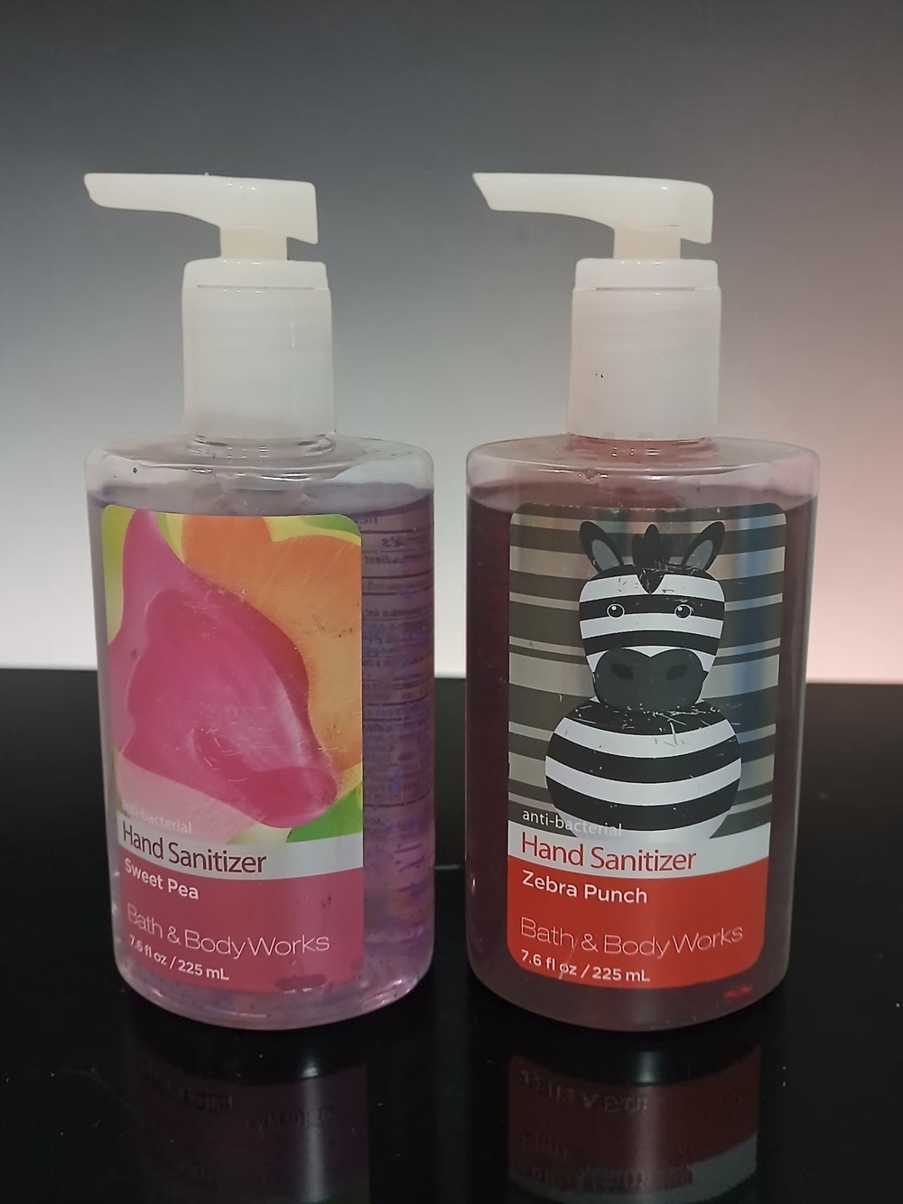 Bath & Body Works Pink & Black Zebra Punch + Sweet Pea Hand Sanitizers